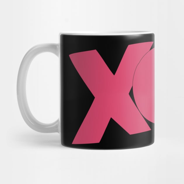 XO hugs and kisses cartoon text art in dark pink by Angel Dawn Design